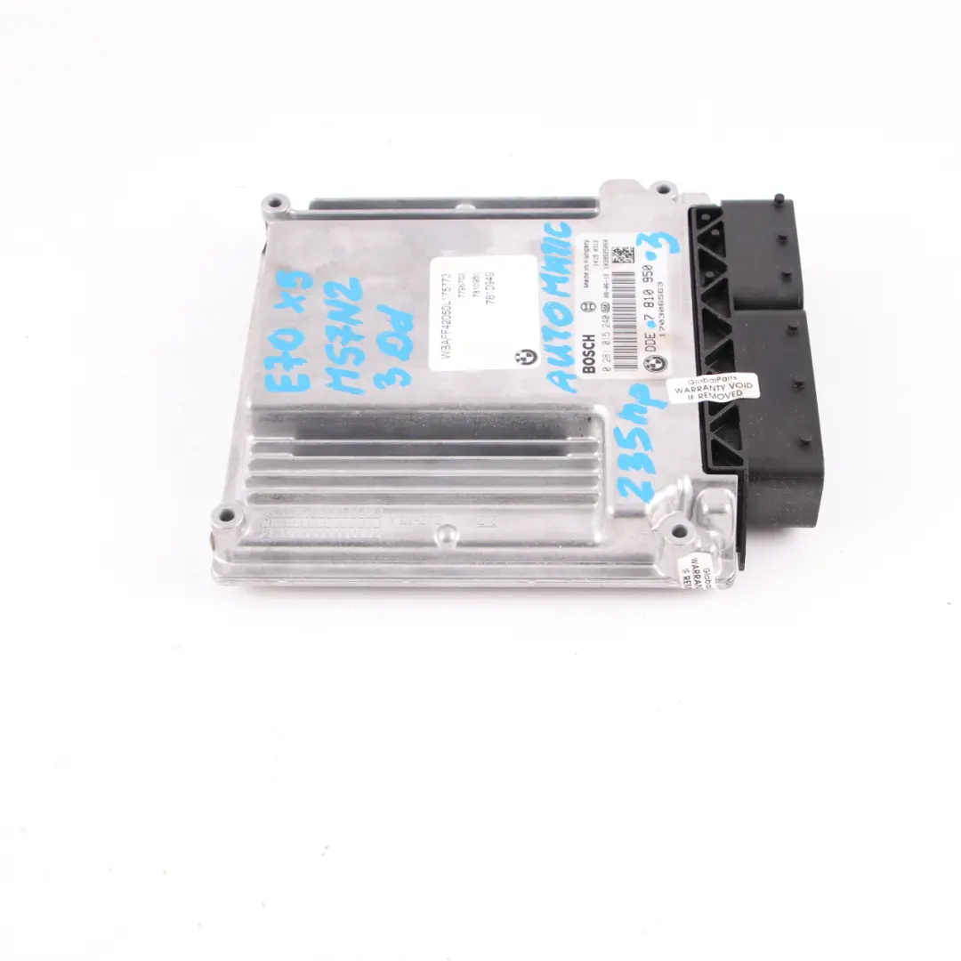 M57N2 235HP Engine Control Unit Module ECU DDE Automatic to BMW E70 3.0d with Part number 7810950 BMW E70 3.0d M57N2 235HP Engine Control Unit Module ECU DDE Automatic - SKU 7810950-3 - Part number 7810950
