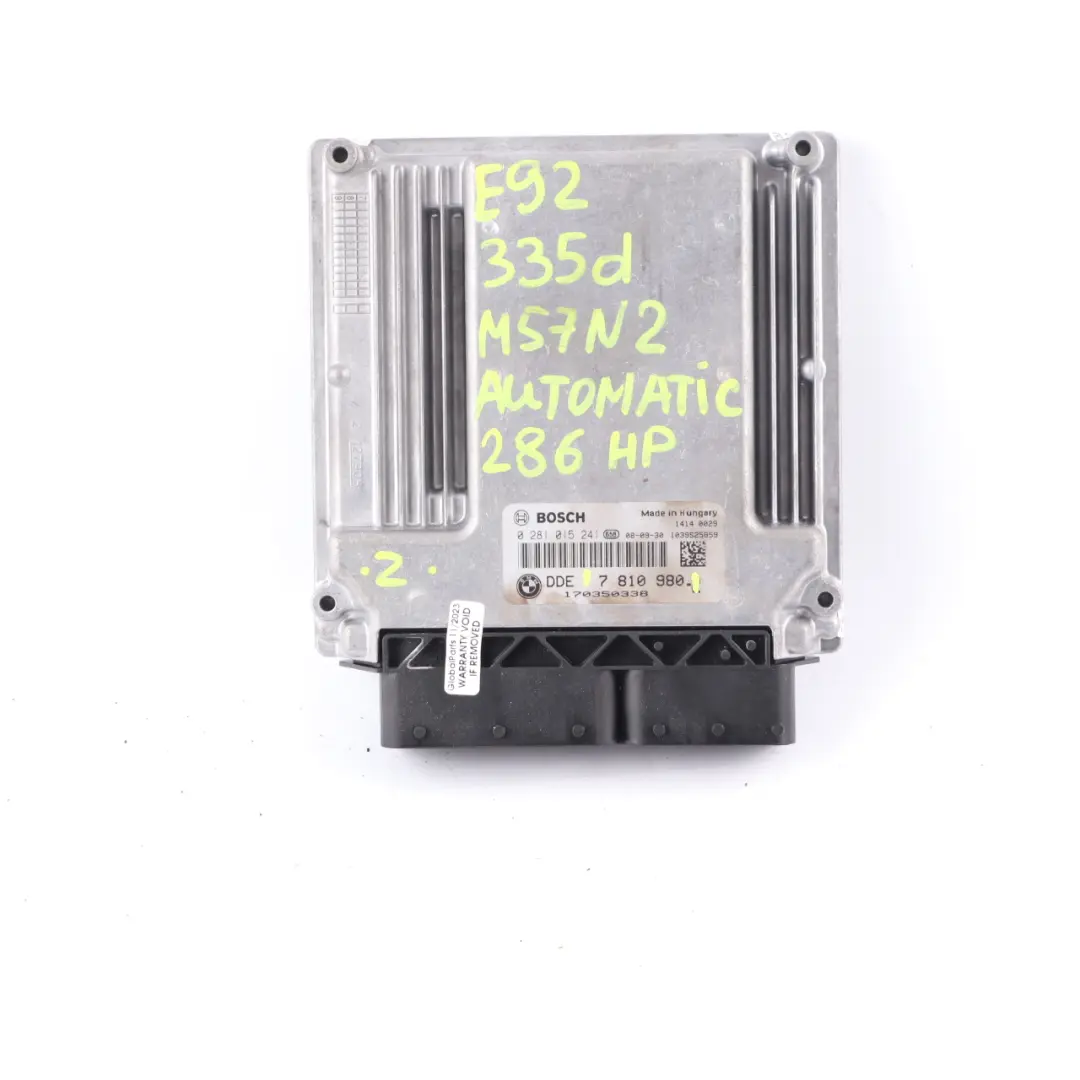 M57N2 286HP Engine Control Unit ECU Automatic to BMW E60 LCI E90 335d 535d with Part number 7810980 BMW E60 LCI E90 335d 535d M57N2 286HP Engine Control Unit ECU Automatic - SKU 7810980 - Part number 7810980
