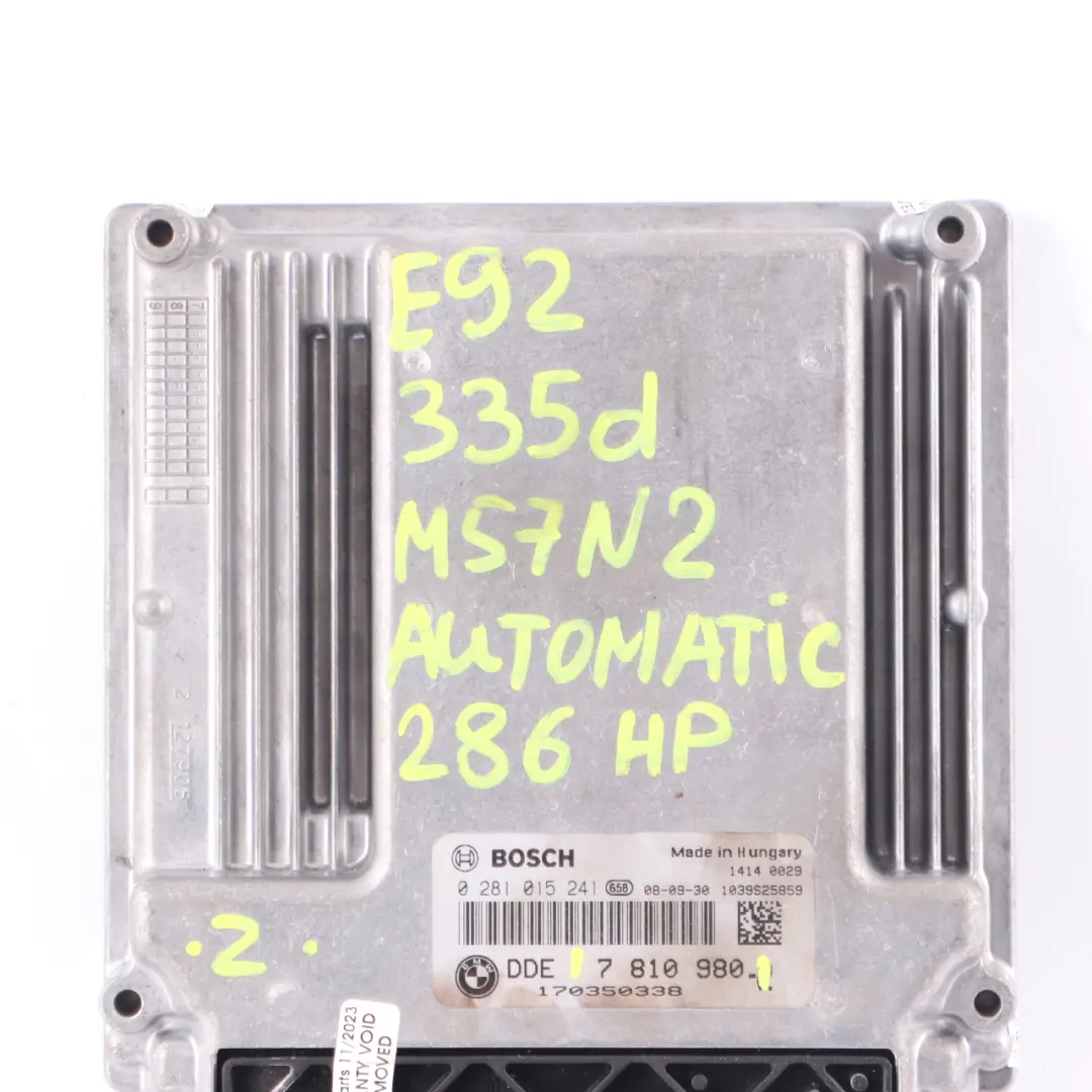BMW E60 E61 E63 LCI E90 M57N2 286HP Engine Control Unit ECU Automatic - SKU 7810980 - Part number 7810980