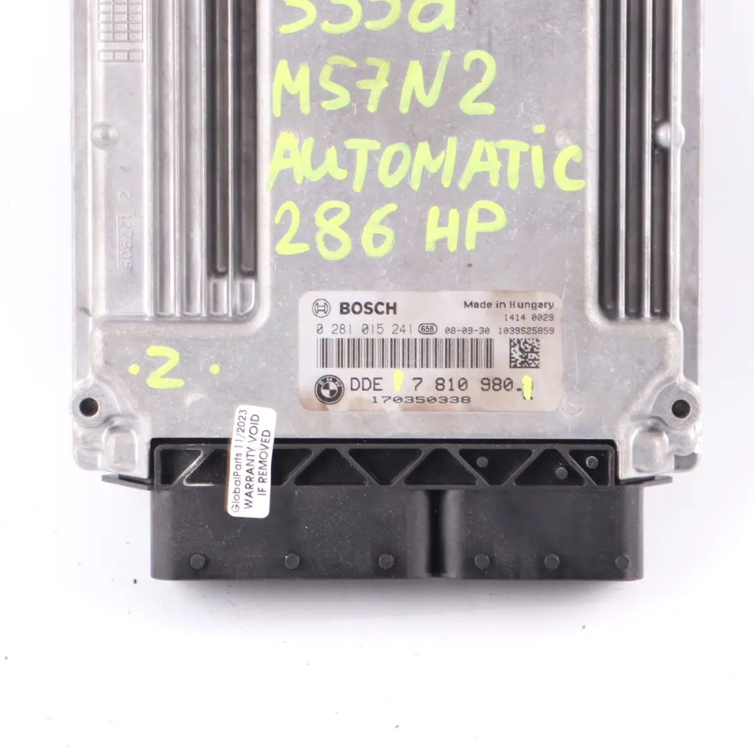 BMW E60 E61 E63 LCI E90 M57N2 286HP Engine Control Unit ECU Automatic - SKU 7810980 - Part number 7810980