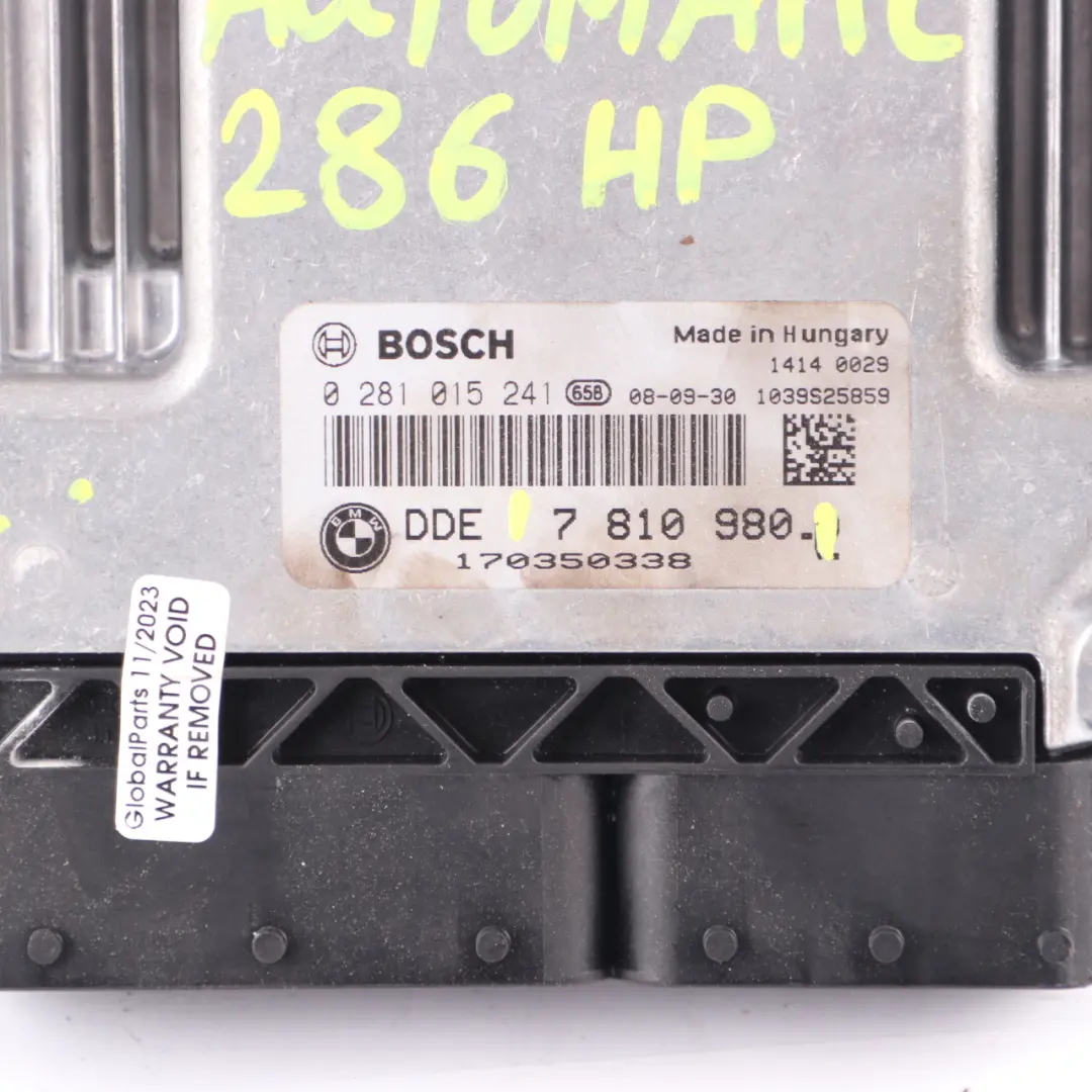 M57N2 286HP Engine Control Unit ECU Automatic to BMW E60 LCI E90 335d 535d with Part number 7810980 BMW E60 LCI E90 335d 535d M57N2 286HP Engine Control Unit ECU Automatic - SKU 7810980 - Part number 7810980