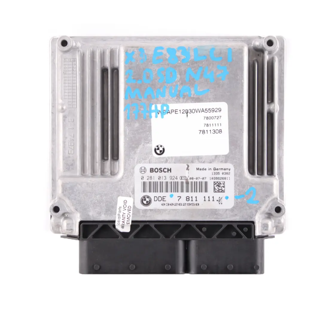 BMW X3 E83 LCI 2.0d N47 Engine ECU Module Kit DDE + EWS + Key - SKU 7811111-2 - Part number 7811111