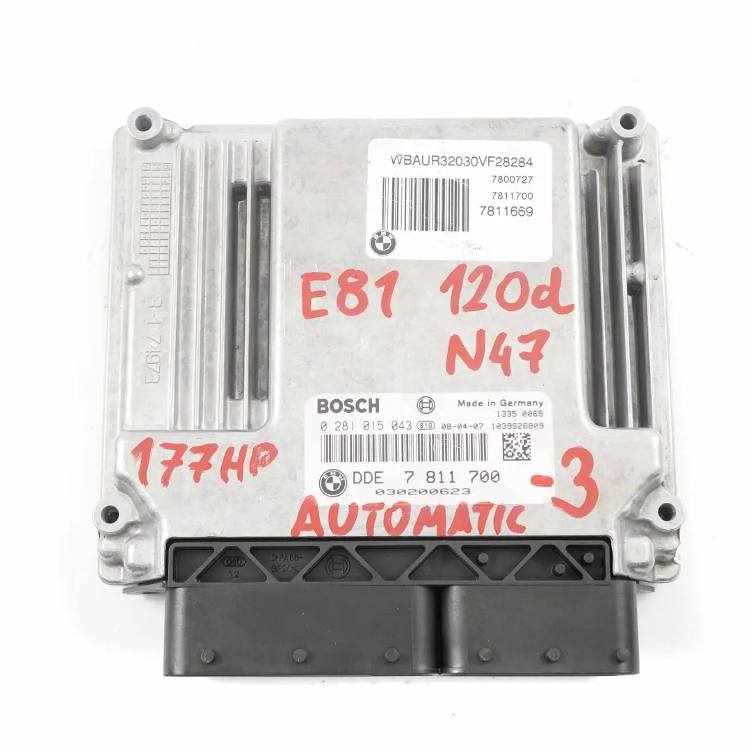 N47 Engine Control Unit ECU DDE Automatic to BMW E81 E87 E90 E91 120d 320d with Part number 7811700 BMW E81 E87 E90 E91 120d 320d N47 Engine Control Unit ECU DDE Automatic - SKU 7811700-10 - Part number 7811700