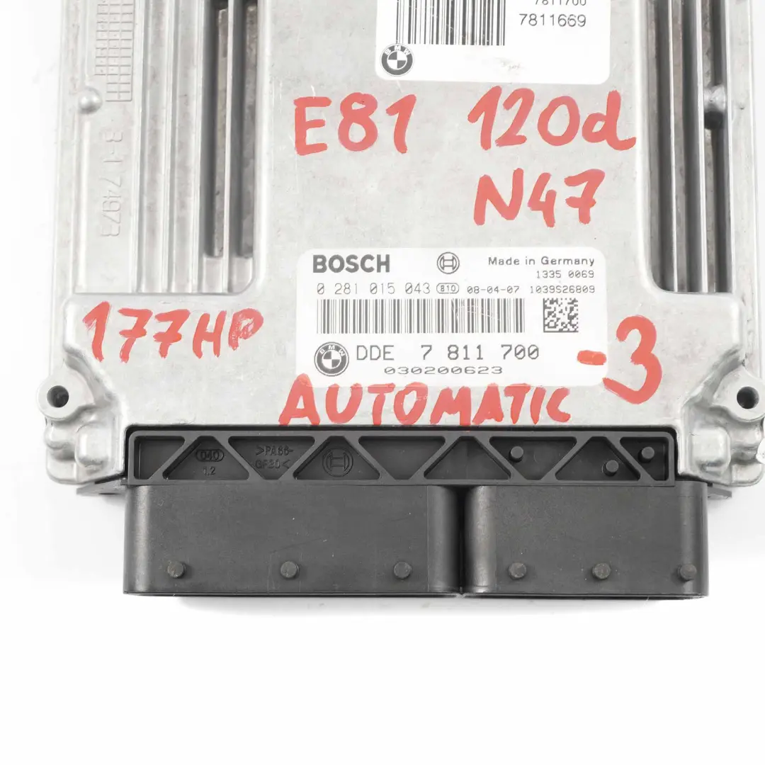 N47 Unità controllo motore ECU Automatico per BMW E81 E87 E90 E91 120d 320d con numero di parte 7811700 BMW E81 E87 E90 E91 120d 320d N47 Unità controllo motore ECU Automatico - SKU 7811700-10 - Numero di parte 7811700
