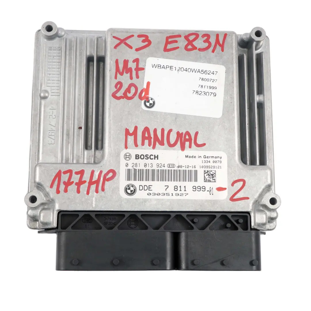 BMW X3 E83 LCI 2.0d N47 177HP Diesel ECU Kit DDE + EWS4 + Llave Manual - SKU 7811999-2 - Número de pieza 7811999