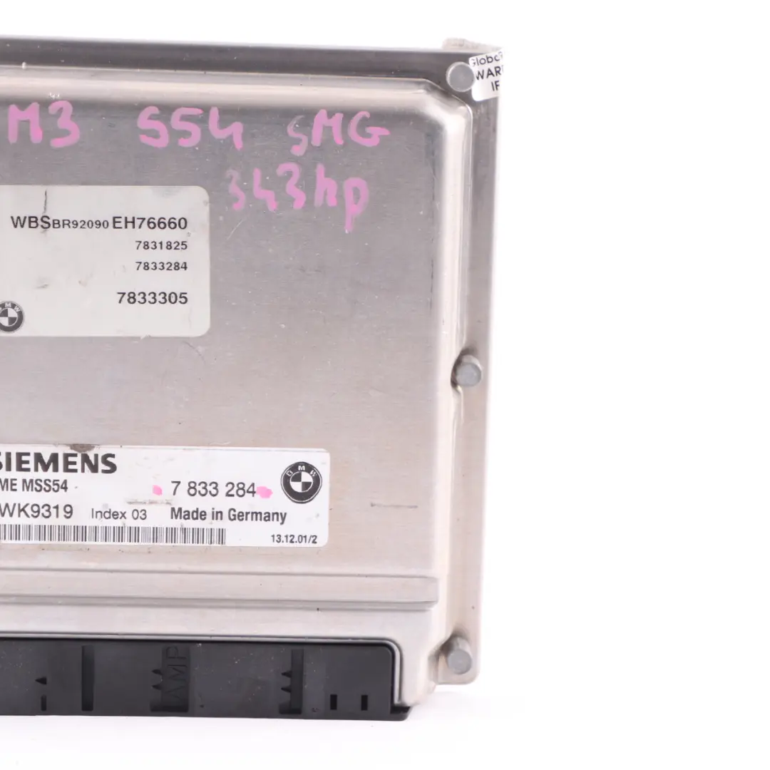 S54 343HP Engine Control Unit Module ECU DME SMG to BMW E46 M3 with Part number 7833284 BMW E46 M3 S54 343HP Engine Control Unit Module ECU DME SMG - SKU 7833284 - Part number 7833284