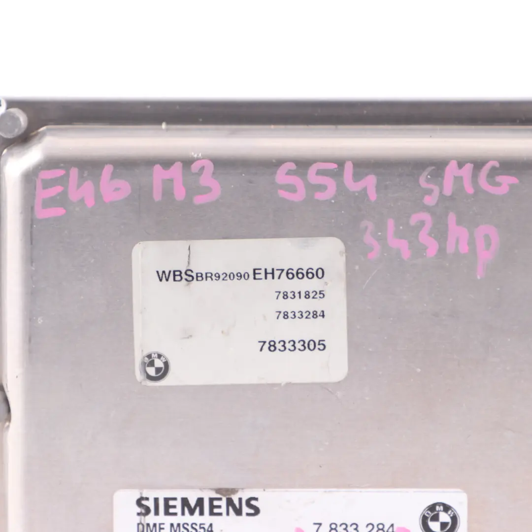 S54 343HP Engine Control Unit Module ECU DME SMG to BMW E46 M3 with Part number 7833284 BMW E46 M3 S54 343HP Engine Control Unit Module ECU DME SMG - SKU 7833284 - Part number 7833284
