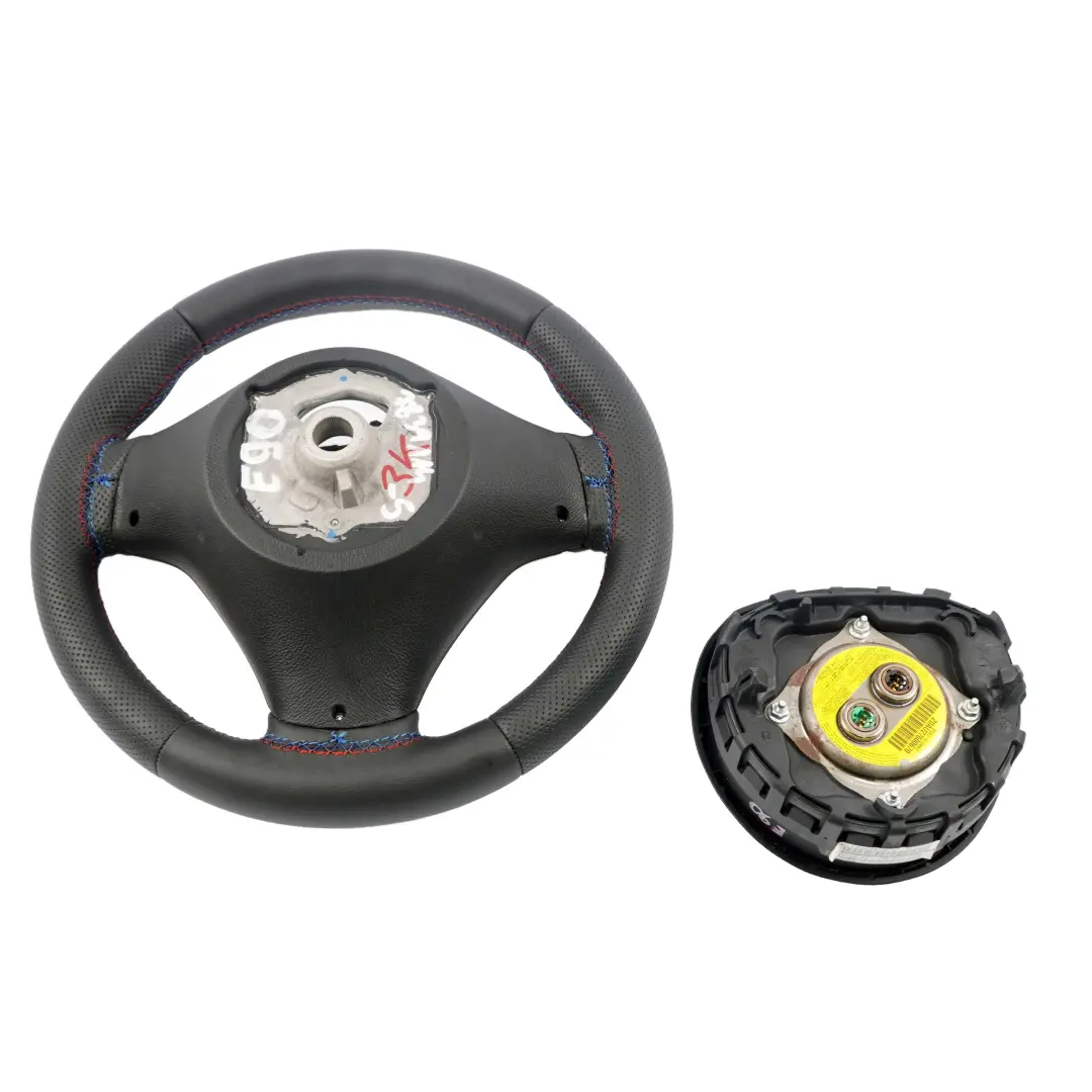 BMW E81 E82 E87 E90 E91 E92 M Sport Volant avec NEUF Noir Cuir Fils Tricolores - SKU 7839114-5-SET - Numéro de pièce 7839114