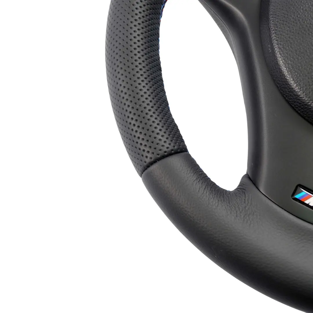 BMW E81 E82 E87 E90 E91 E92 M Sport Volant avec NEUF Noir Cuir Fils Tricolores - SKU 7839114-5-SET - Numéro de pièce 7839114
