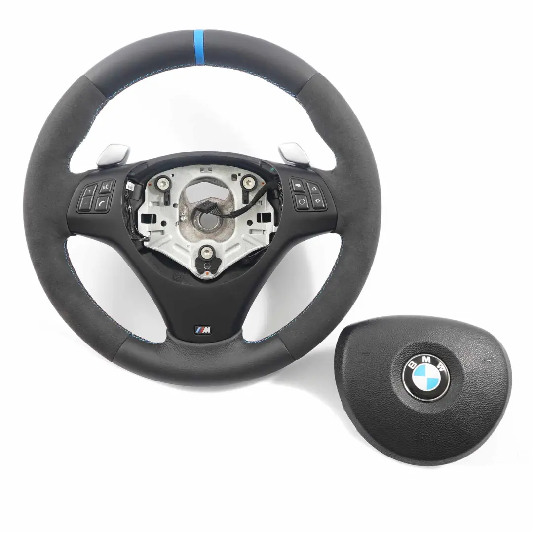 NUEVO cuero Alcantara M-Sport grueso volante Paddle Shift para BMW E87 E90 E91 con número de pieza 7839115 BMW E87 E90 E91 NUEVO cuero Alcantara M-Sport grueso volante Paddle Shift - SKU 7839115-1-SET - Número de pieza 7839115
