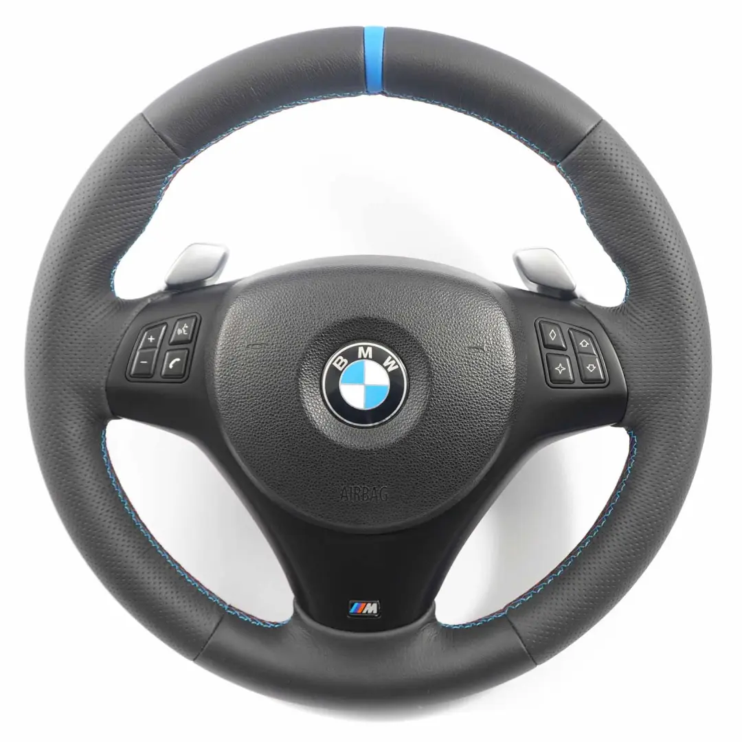 NUEVO cuero M-Sport grueso volante Paddle Shift para BMW E87 E90 E91 E92 con número de pieza 7839115 BMW E87 E90 E91 E92 NUEVO cuero M-Sport grueso volante Paddle Shift - SKU 7839115-3-SET - Número de pieza 7839115