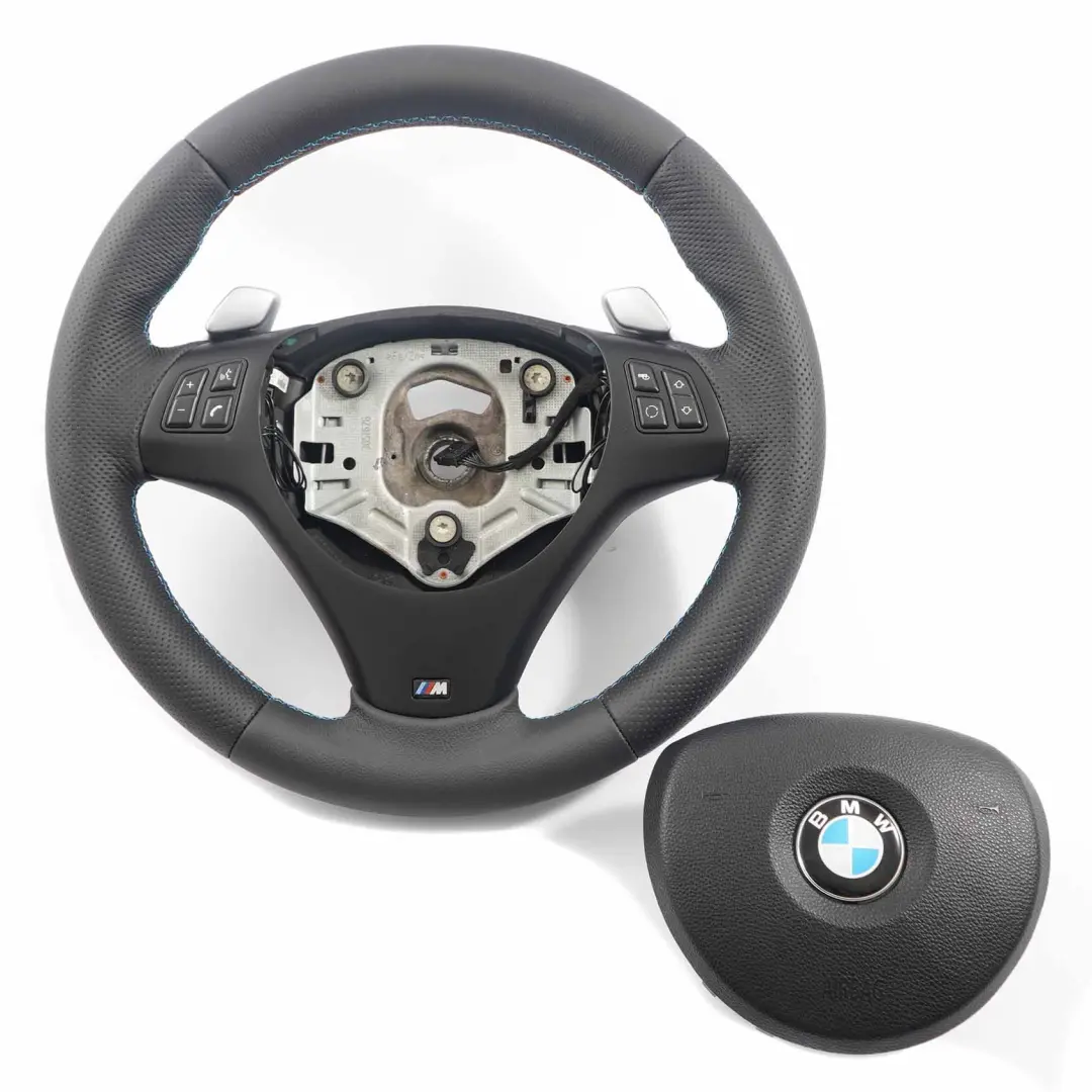 BMW E81 E87 E90 E91 E92 NEU Schwarz Leder M-Sport Dickes Lenkrad Paddelschieber - SKU 7839115-SET - Teilenummer 7839115