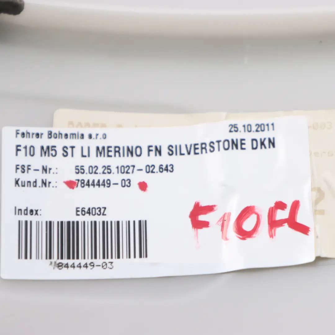 Couvercle de siège arrière Finition latérale gauche cuir Silverstone pour BMW F10 M5 à propos du numéro de pièce 7844449 BMW F10 M5 Couvercle de siège arrière Finition latérale gauche cuir Silverstone - SKU 7844449 - Numéro de pièce 7844449