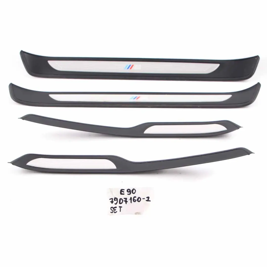 Set Entrance Door Cover Trim Sill Strip to BMW 3 Series E90 E91 M Sport Package with Part number 7907160 BMW 3 Series E90 E91 M Sport Package Set Entrance Door Cover Trim Sill Strip - SKU 7907160-2 - Part number 7907160