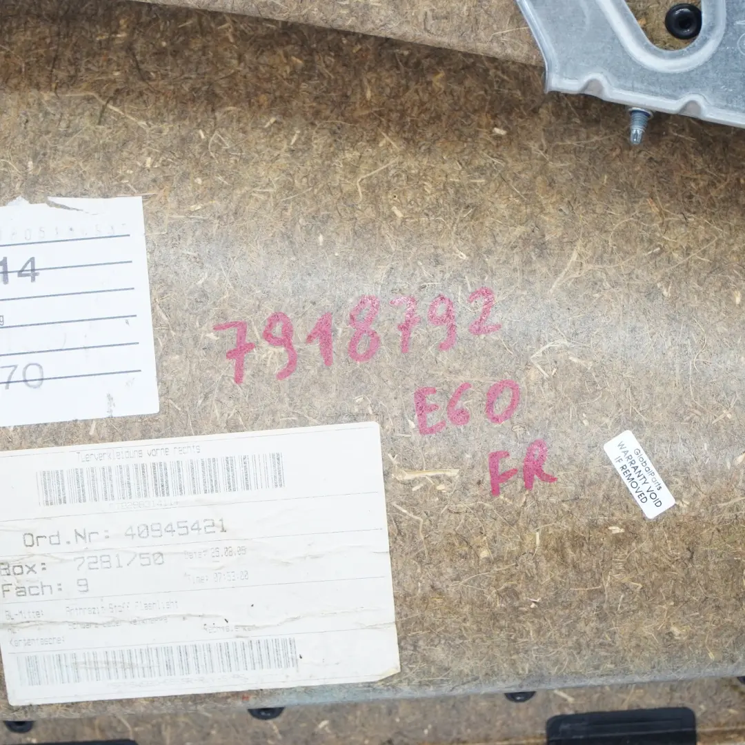 BMW E60 Panel revestimiento derecho Tela Antracita Linterna Tarjeta puerta - SKU 7918792 - Número de pieza 7918792