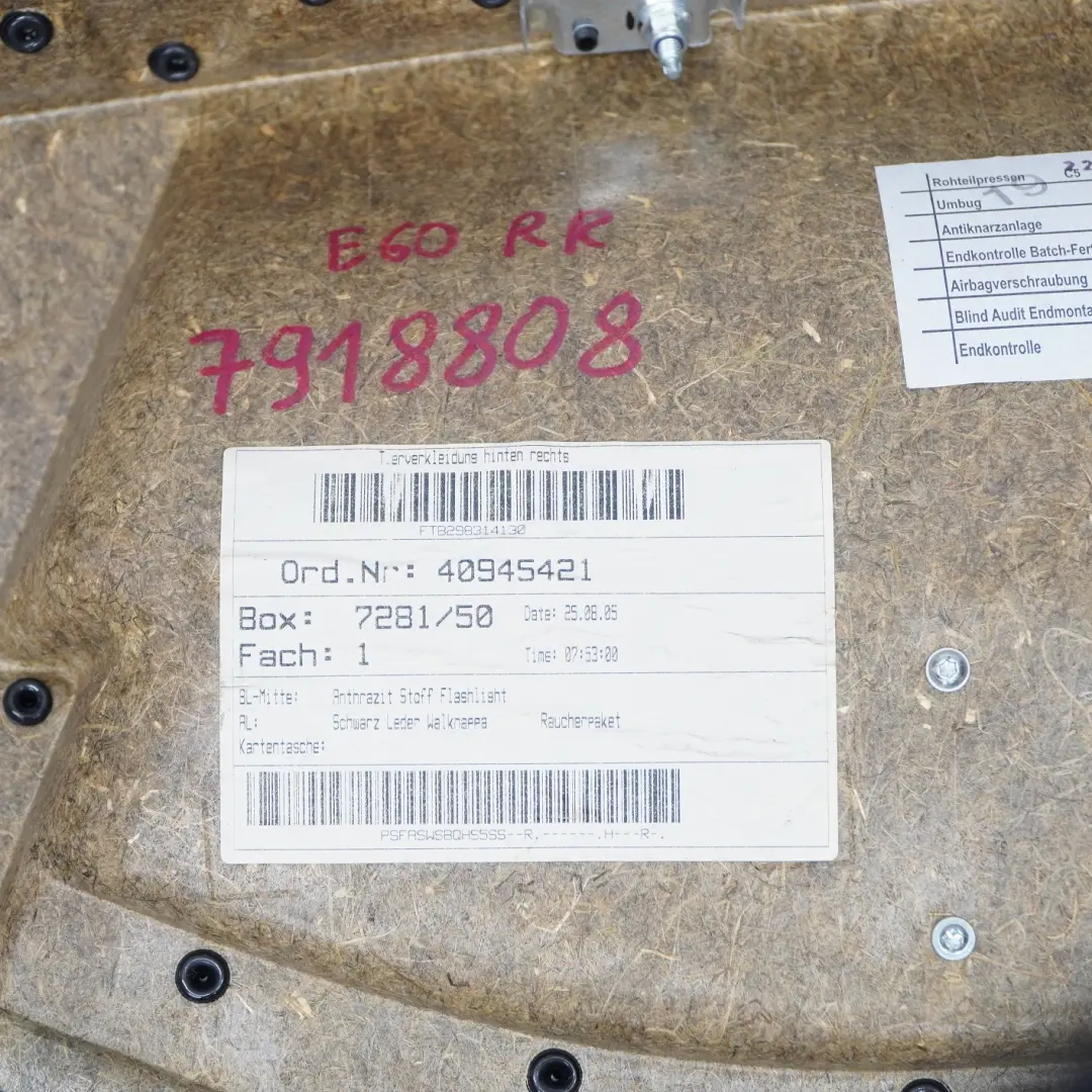 Tarjeta De PuertaBMW E60 Trasera Derecha Forro Panel Tela Cuero Antracita para con número de pieza 7918808 Tarjeta De PuertaBMW E60 Trasera Derecha Forro Panel Tela Cuero Antracita - SKU 7918808 - Número de pieza 7918808