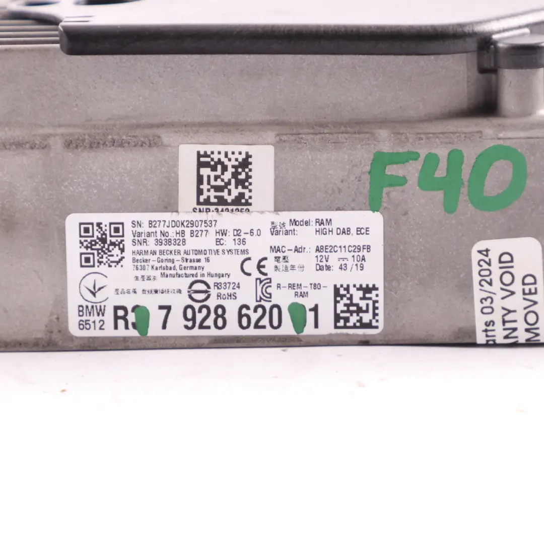 Audio Amplifier BMW F40 G20 G30 X3 G01 Sound High DAB ECE Harman Kardon to with Part number 7928620 Audio Amplifier BMW F40 G20 G30 X3 G01 Sound High DAB ECE Harman Kardon - SKU 7928620 - Part number 7928620