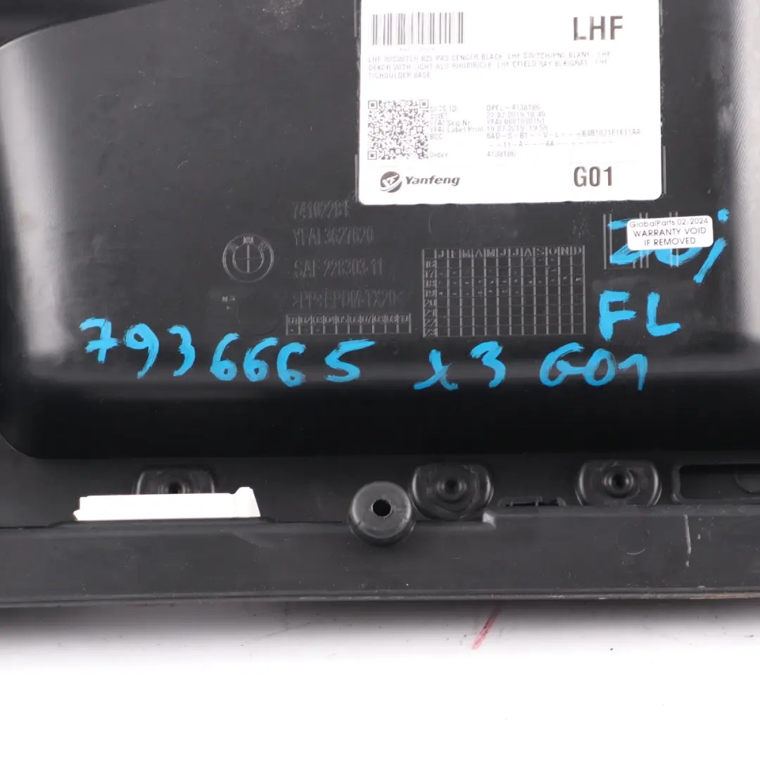 Door Card BMW X3 G01 Front Left N/S Trim Lining Cover Leather Vernasca Black to with Part number 7936665 Door Card BMW X3 G01 Front Left N/S Trim Lining Cover Leather Vernasca Black - SKU 7936665 - Part number 7936665