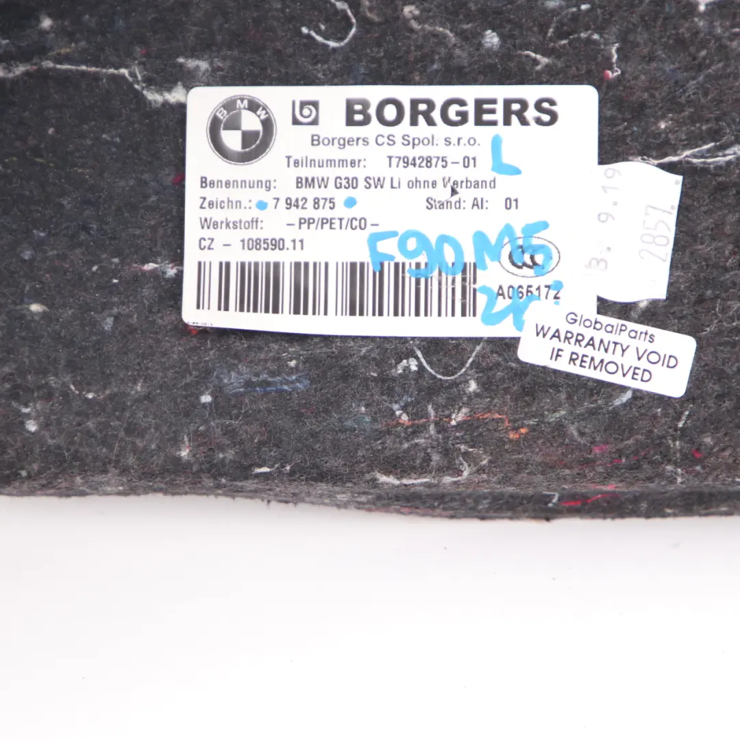 Baule Bagagliaio Laterale Sinistro Coperchio per BMW F90 M5 G30 con numero di parte 7942875 BMW F90 M5 G30 Baule Bagagliaio Laterale Sinistro Coperchio - SKU 7942875 - Numero di parte 7942875