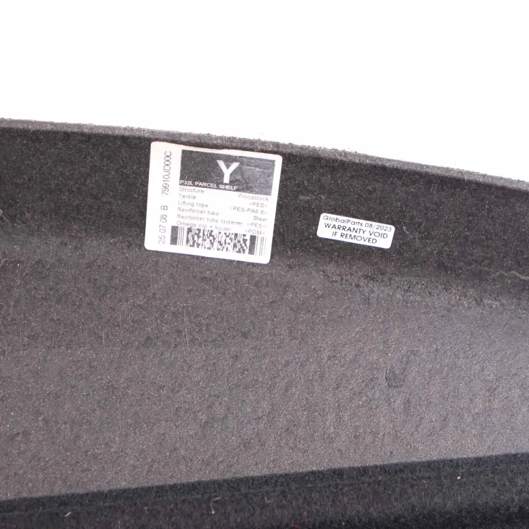 Parcel Shelf Cover Panel Trim Luggage Compartment to Nissan Qashqai J10 with Part number 79910JD00C Nissan Qashqai J10 Parcel Shelf Cover Panel Trim Luggage Compartment - SKU 79910JD00C - Part number 79910JD00C