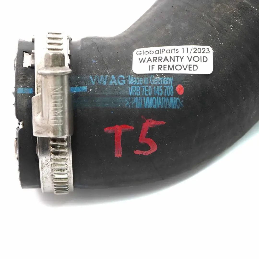 Tubo admisión aire Manguera para Volkswagen VW T5 Diesel Intercooler Turbo con número de pieza 7E0145708 Volkswagen VW T5 Diesel Intercooler Turbo Tubo admisión aire Manguera - SKU 7E0145708 - Número de pieza 7E0145708