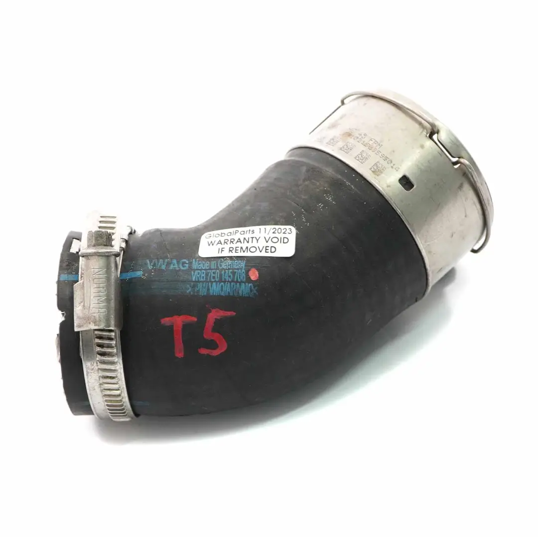 Intake Pipe Hose to Volkswagen VW T5 Diesel Intercooler Turbo Air with Part number 7E0145708 Volkswagen VW T5 Diesel Intercooler Turbo Air Intake Pipe Hose - SKU 7E0145708 - Part number 7E0145708