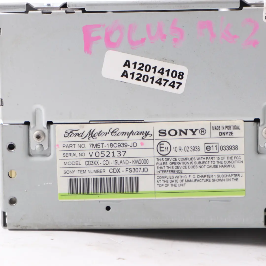 Ford Focus MK2 Radio CD Player Sony DAB Stereo Head Unit - SKU 7M5T18C939JD - Part number 7M5T18C939JD