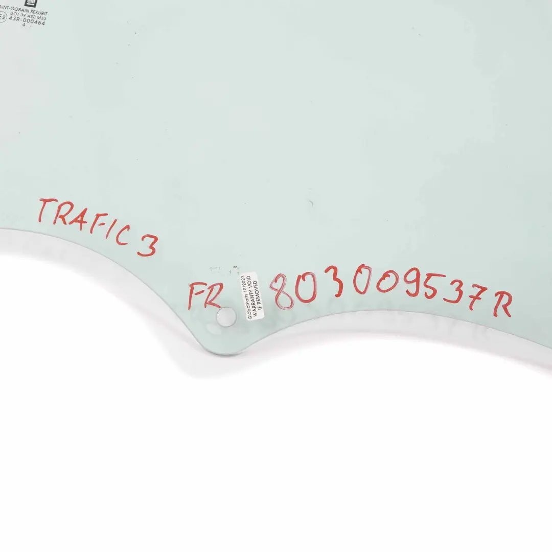 Cristal Puerta Delantera Derecha AS2 para Renault Trafic 3 Opel Vivaro B con número de pieza 803009537R Renault Trafic 3 Opel Vivaro B Cristal Puerta Delantera Derecha AS2 - SKU 803009537R - Número de pieza 803009537R