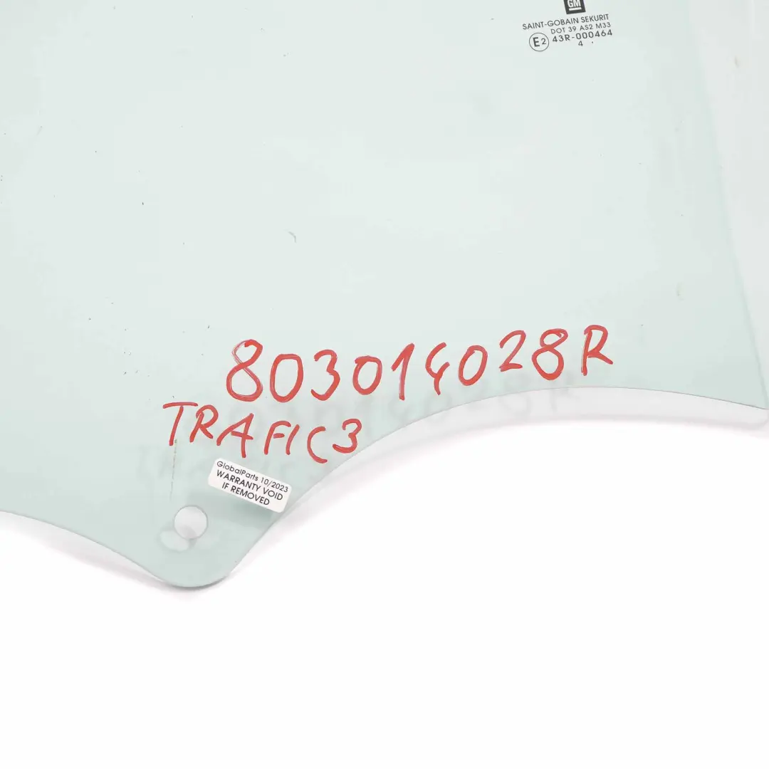 Vitrage Porte Avant Gauche AS2 pour Renault Trafic 3 Opel Vivaro B à propos du numéro de pièce 803014028R Renault Trafic 3 Opel Vivaro B Vitrage Porte Avant Gauche AS2 - SKU 803014028R - Numéro de pièce 803014028R