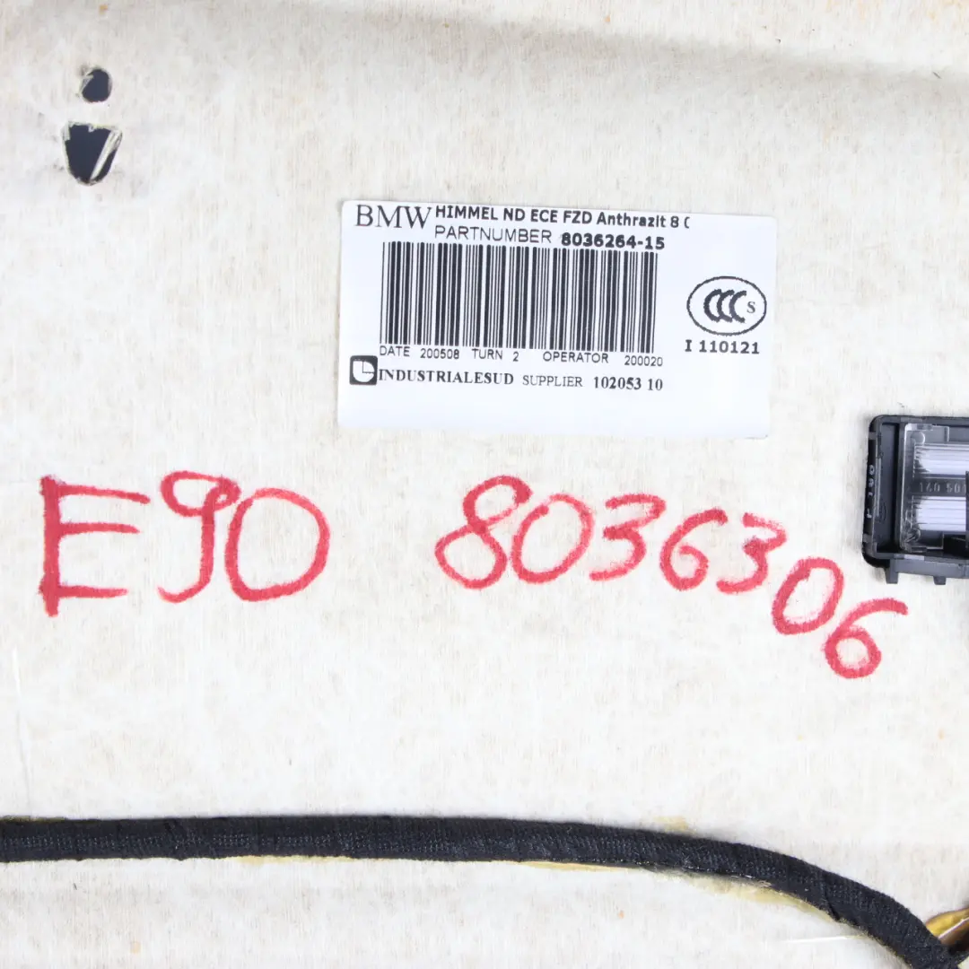 Headlining Roof Lining Roofliner to BMW 3 Series E90 Black M Sport with Part number 51448036305 BMW 3 Series E90 Black M Sport Headlining Roof Lining Roofliner - SKU 8036305-1 - Part number 51448036305