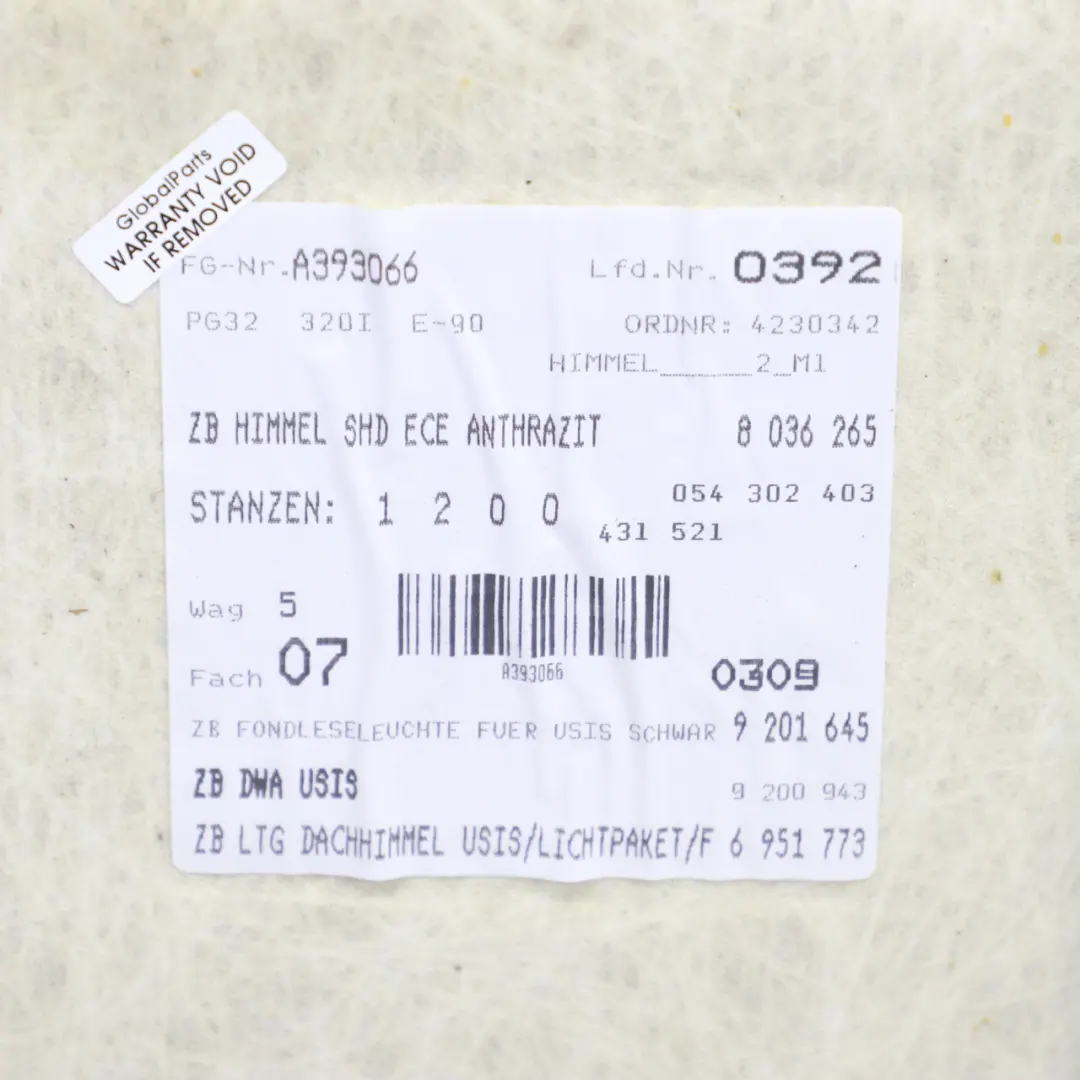 LBMW 3 Series E90 Complete Headlining Roof Slide Sunroof Black M Sport Pillars to with Part number 8036306 LBMW 3 Series E90 Complete Headlining Roof Slide Sunroof Black M Sport Pillars - SKU 8036306 - Part number 8036306