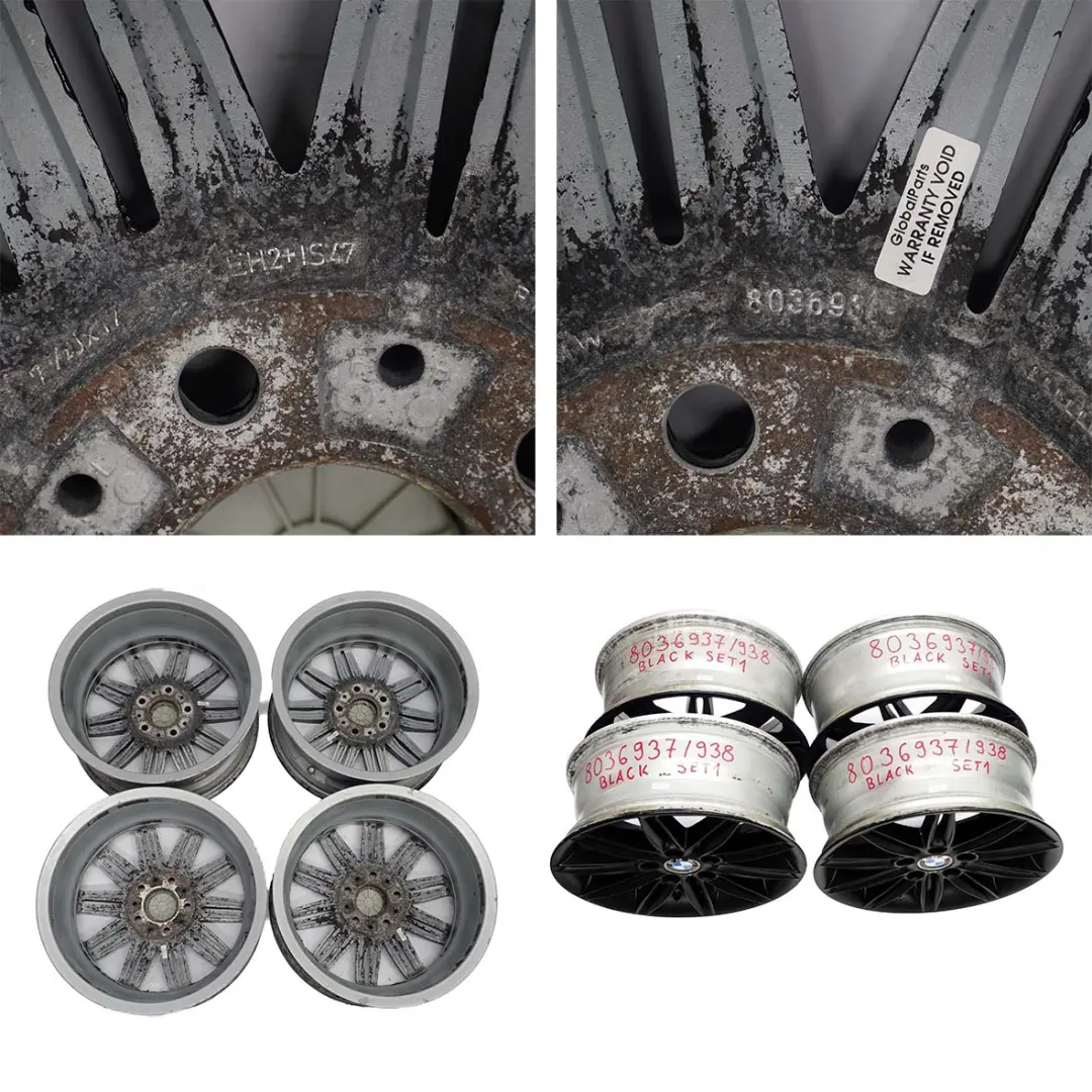 Komplett Set 4x Alufelgen Alu Felge Felgen 17" M Doppelspeiche 207 für BMW E81 E87 mit Teilenummer 8036938 BMW E81 E87 Komplett Set 4x Alufelgen Alu Felge Felgen 17" M Doppelspeiche 207 - SKU 8036937/8036938 SET1 - Teilenummer 8036938