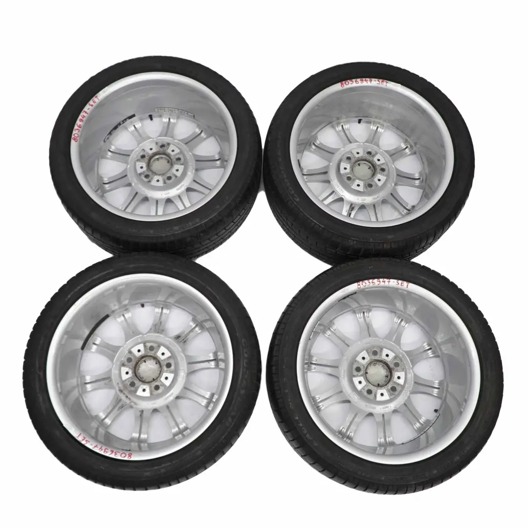 Complete Set 4x Wheels Tyres M Double Spoke 135 18" 8J ET:20 to BMW E60 E61 with Part number 8036947 BMW E60 E61 Complete Set 4x Wheels Tyres M Double Spoke 135 18" 8J ET:20 - SKU 8036947-SET - Part number 8036947