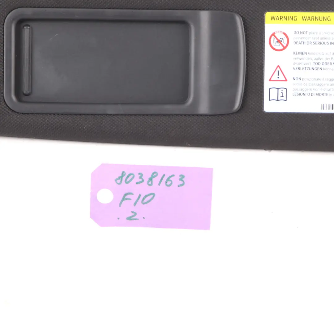 Sonnenblende Abdeckung Spiegel Panel Anthrazit Links für BMW F10 F11 mit Teilenummer 8038163 BMW F10 F11 Sonnenblende Abdeckung Spiegel Panel Anthrazit Links - SKU 8038163 - Teilenummer 8038163