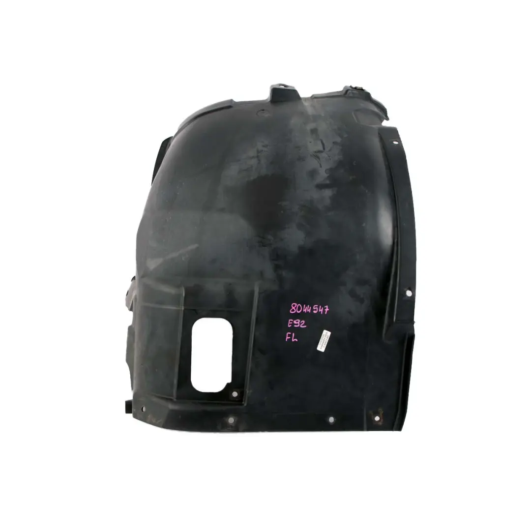 Carcasa Rueda Delantera Protector Inferior Izquierdo para BMW E92 E93 M Sport con número de pieza 8044547 BMW E92 E93 M Sport Carcasa Rueda Delantera Protector Inferior Izquierdo - SKU 8044547 - Número de pieza 8044547