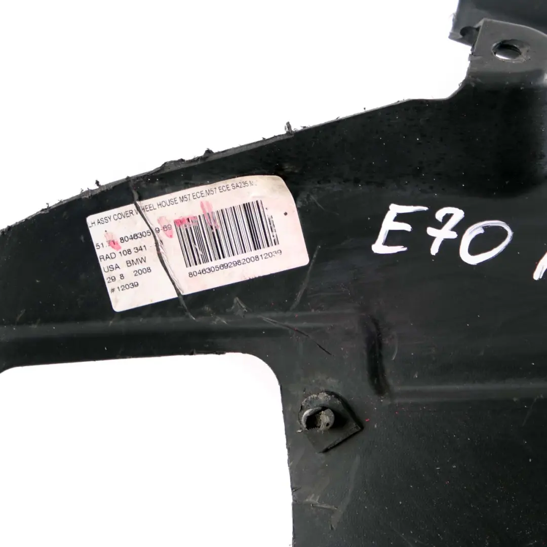 M57N2 Cubierta Arco Rueda Sección Delantera Izquierda para BMW X5 E70 con número de pieza 8046305 BMW X5 E70 M57N2 Cubierta Arco Rueda Sección Delantera Izquierda - SKU 8046305-1 - Número de pieza 8046305