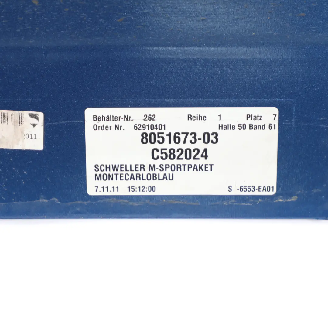 BMW F10 F11 Side Skirt M Sport M5 Sill Cover Panel Left N/S Monte Carlo Blue B05 - SKU 2298067-MCB - Part number 2298067