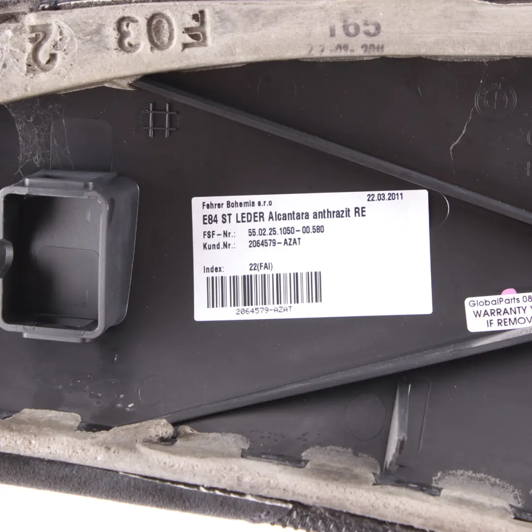 Backrest Right O/S Side Lateral Finisher Cloth Anthracite to BMW X1 E84 Rear Seat with Part number 8049456 BMW X1 E84 Rear Seat Backrest Right O/S Side Lateral Finisher Cloth Anthracite - SKU 8049456 - Part number 8049456