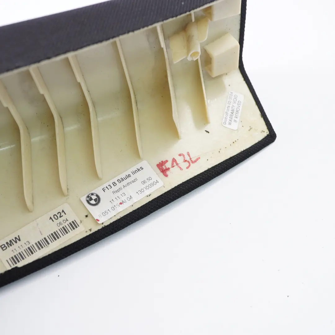 Tapa Panel Pilar Superior Columna B Izquierda Antracita para BMW F13 con número de pieza 8051015 BMW F13 Tapa Panel Pilar Superior Columna B Izquierda Antracita - SKU 8051015 - Número de pieza 8051015