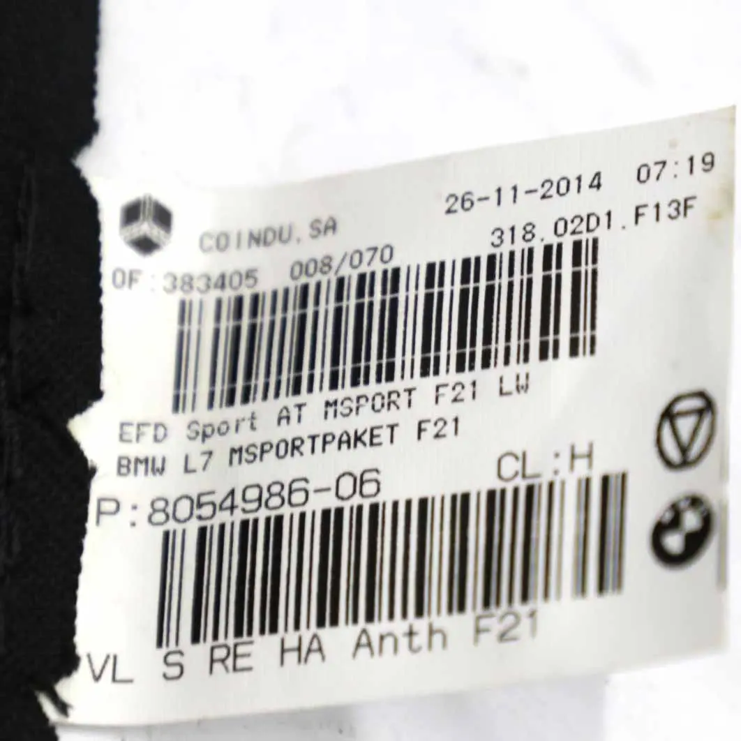 BMW F21 F22 Backrest Cover Front Right Sports Seat O/S Cloth Alcantara Hexagon - SKU 8054986 - Part number 8054986