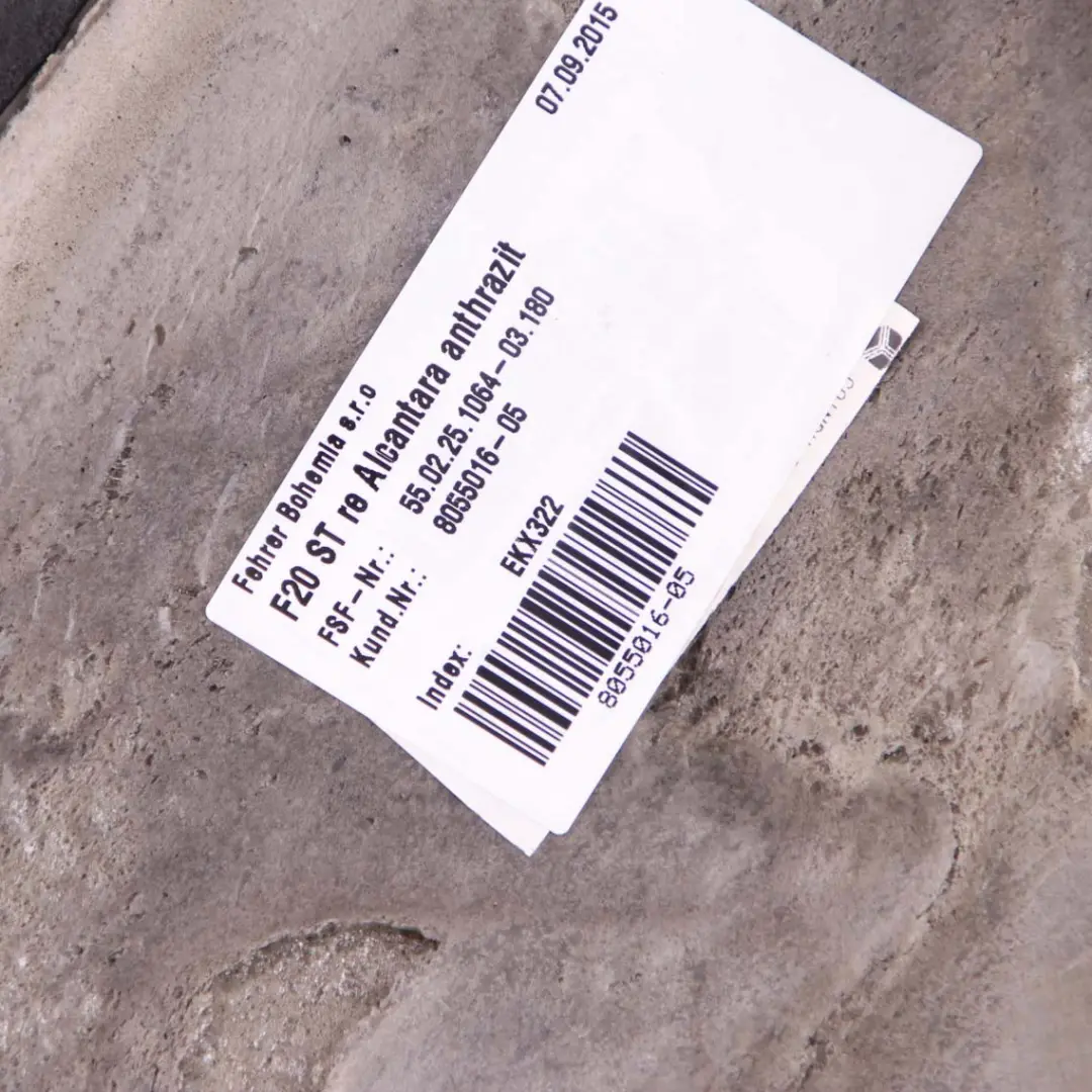 Right Seat O/S Side Finisher Anthracite Cloth Alcantara to BMW 1 F20 F21 Rear with Part number 8055015 BMW 1 F20 F21 Rear Right Seat O/S Side Finisher Anthracite Cloth Alcantara - SKU 8055016 - Part number 8055015