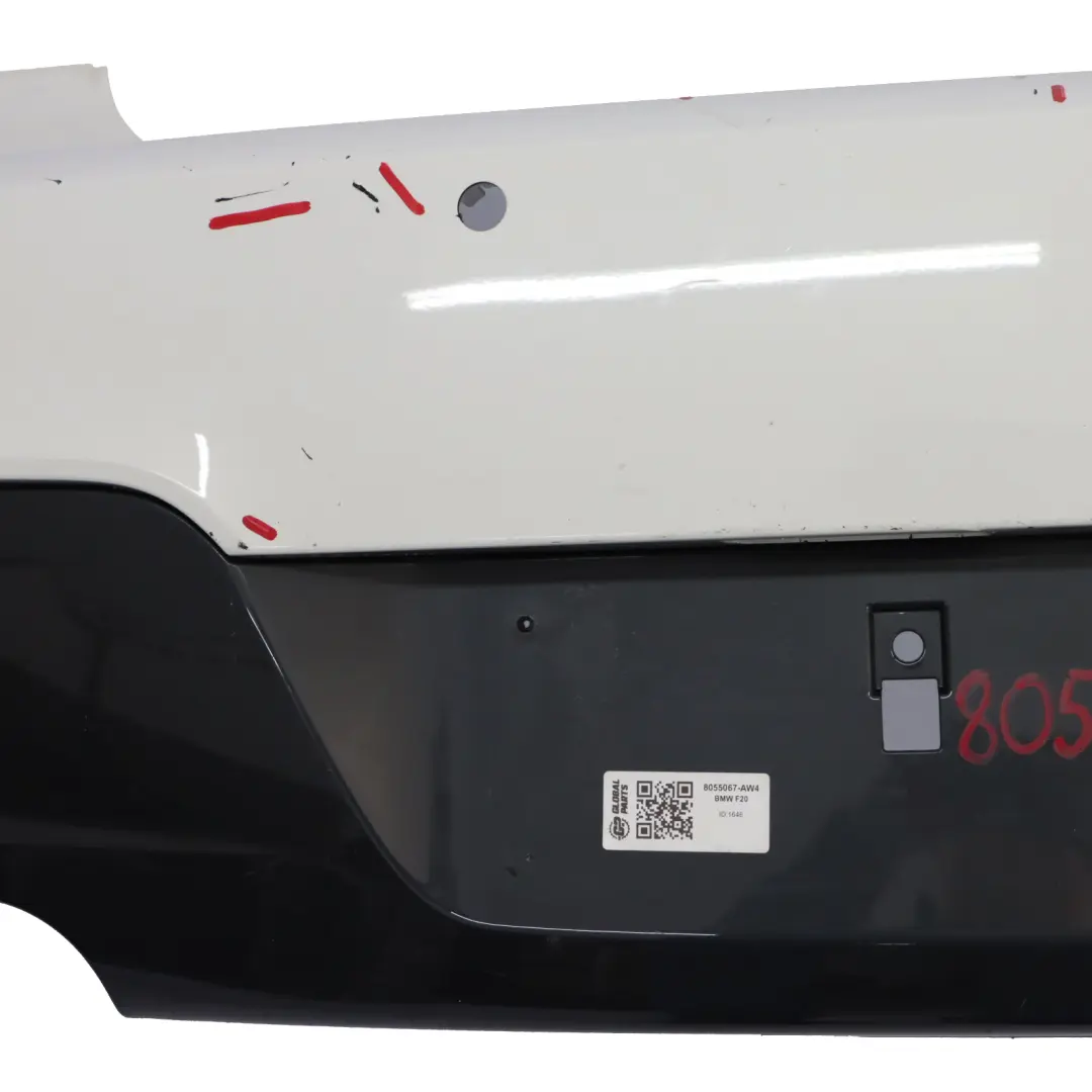 Bumper BMW F20 F21 M Sport Trim Panel PDC Alpinweiss White 3 - 300 to Rear with Part number 8055067 Rear Bumper BMW F20 F21 M Sport Trim Panel PDC Alpinweiss White 3 - 300 - SKU 8055067-AW4 - Part number 8055067