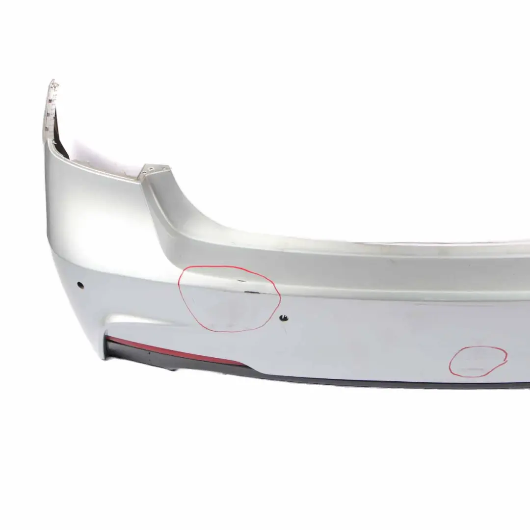 Bumper M Sport Trim Panel PDC Glacier Silver Metallic - A83 to BMW F30 Rear with Part number 8056498 BMW F30 Rear Bumper M Sport Trim Panel PDC Glacier Silver Metallic - A83 - SKU 8056498-GSB - Part number 8056498