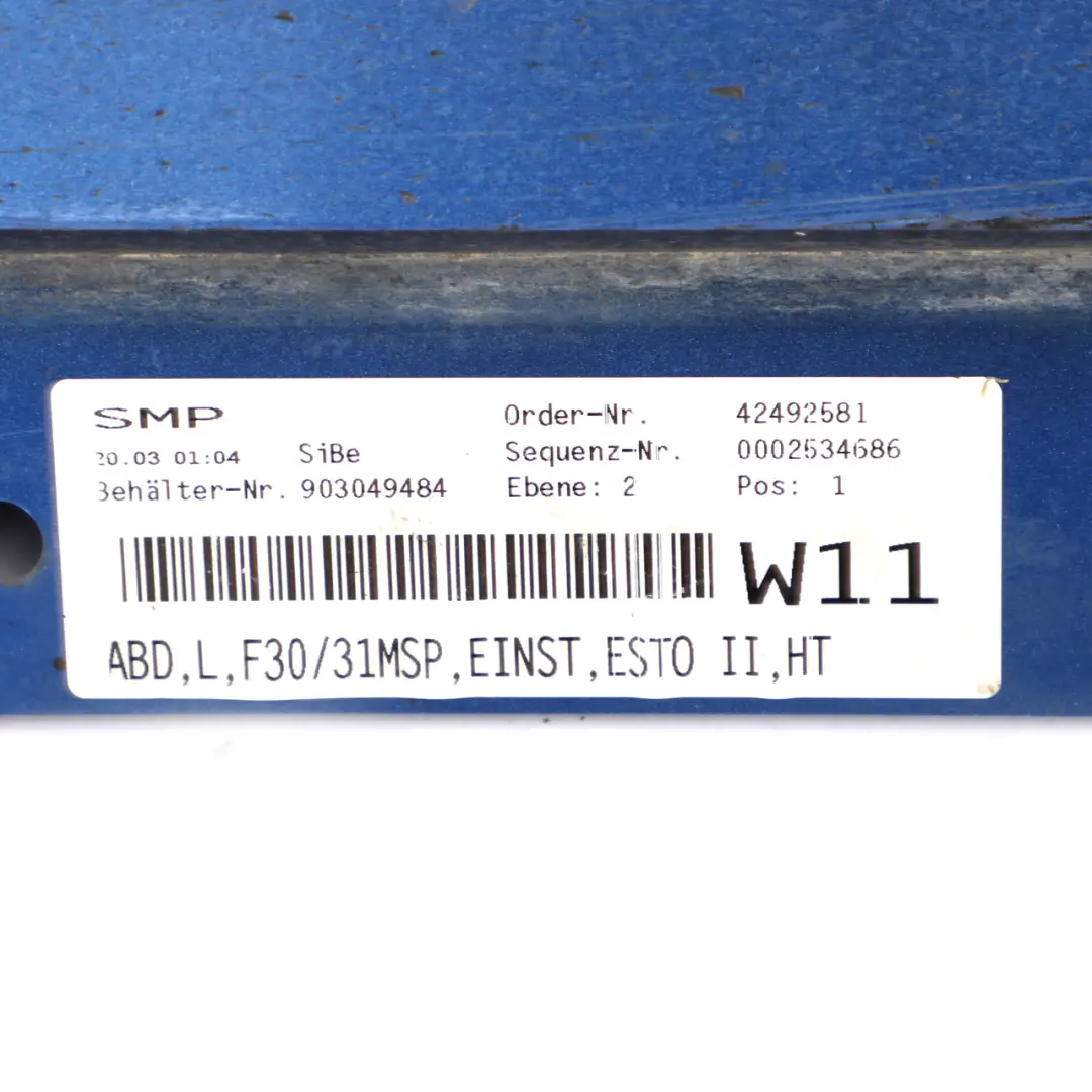 Side Skirt M Sport Sill Strip Left N/S Estoril Blue Metallic - B45 to BMW F30 F31 with Part number 8056579 BMW F30 F31 Side Skirt M Sport Sill Strip Left N/S Estoril Blue Metallic - B45 - SKU 8056579-EB - Part number 8056579