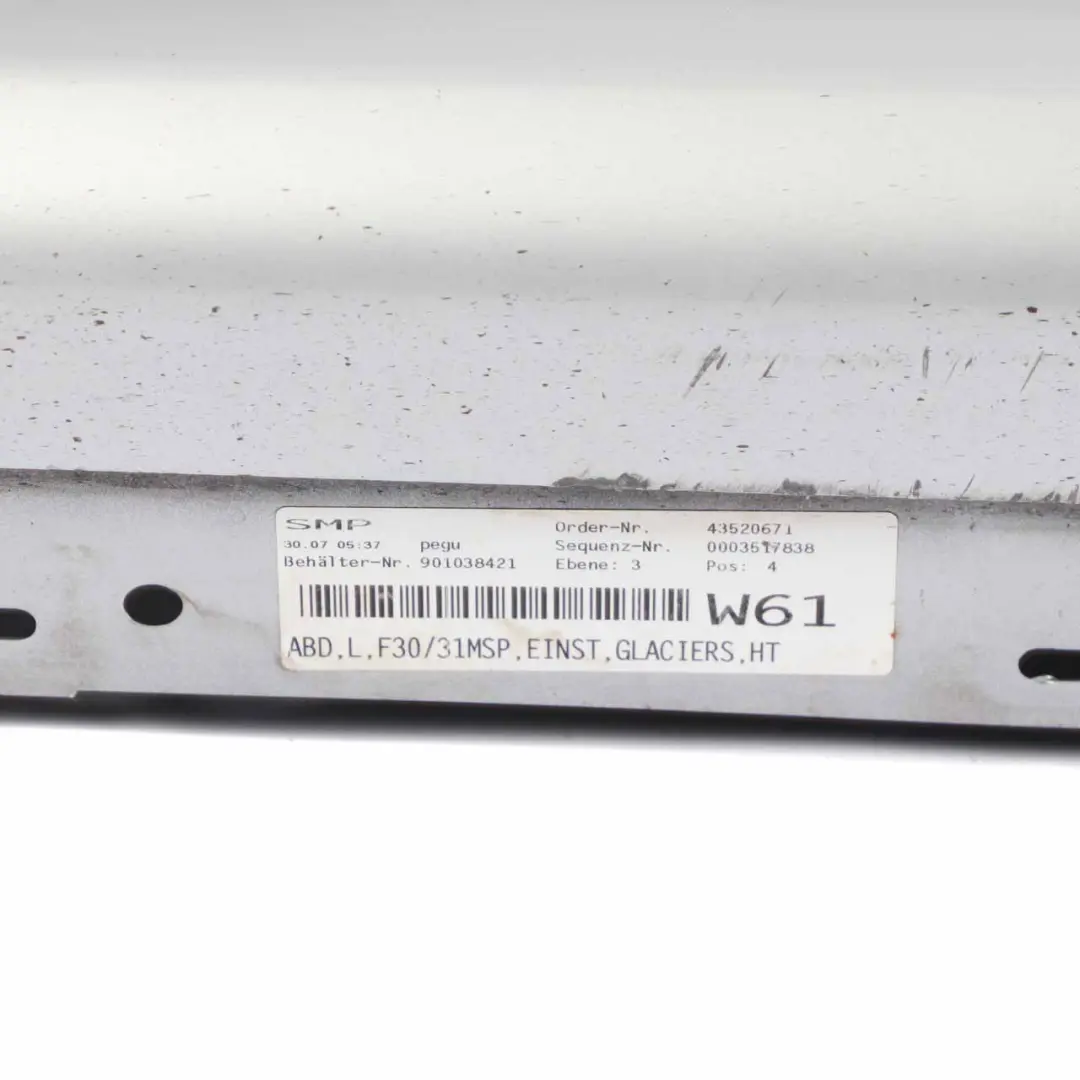 Side Skirt M Sport Sill Strip Left N/S Glacier Silver Metallic - A83 to BMW F30 F31 with Part number 8056579 BMW F30 F31 Side Skirt M Sport Sill Strip Left N/S Glacier Silver Metallic - A83 - SKU 8056579-GSB - Part number 8056579