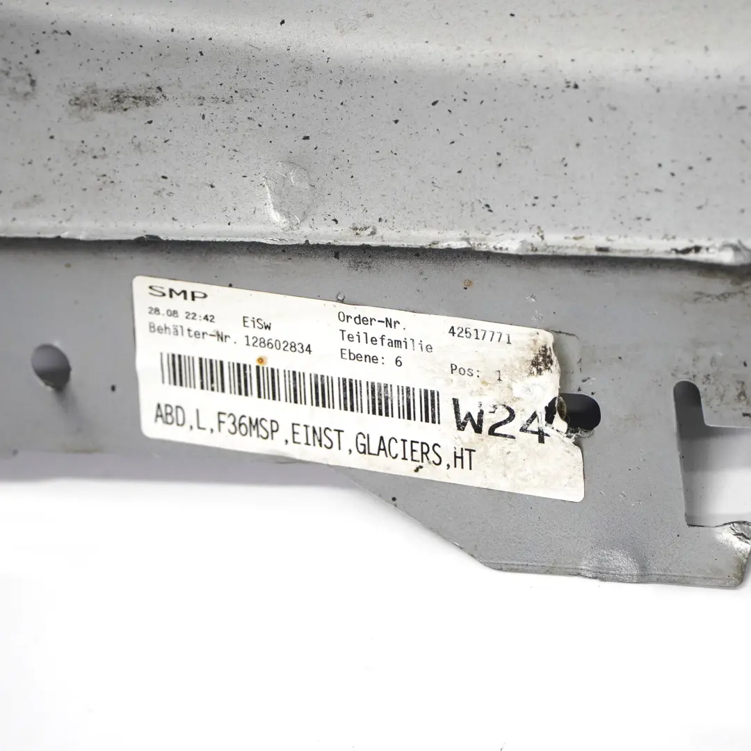 Minigonna laterale M Sport Sill Strip sinistra Glacier Silver - A83 per BMW F36 con numero di parte 8061487 BMW F36 Minigonna laterale M Sport Sill Strip sinistra Glacier Silver - A83 - SKU 8061487-GSB - Numero di parte 8061487
