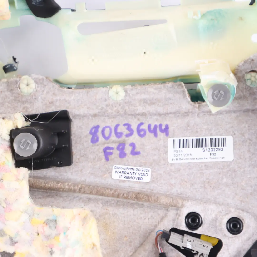 Lateral Trim Panel BMW F82 M4 Rear Right O/S Lining HiFi Leather Merino Schwarz to with Part number 8063644 Lateral Trim Panel BMW F82 M4 Rear Right O/S Lining HiFi Leather Merino Schwarz - SKU 8063644 - Part number 8063644