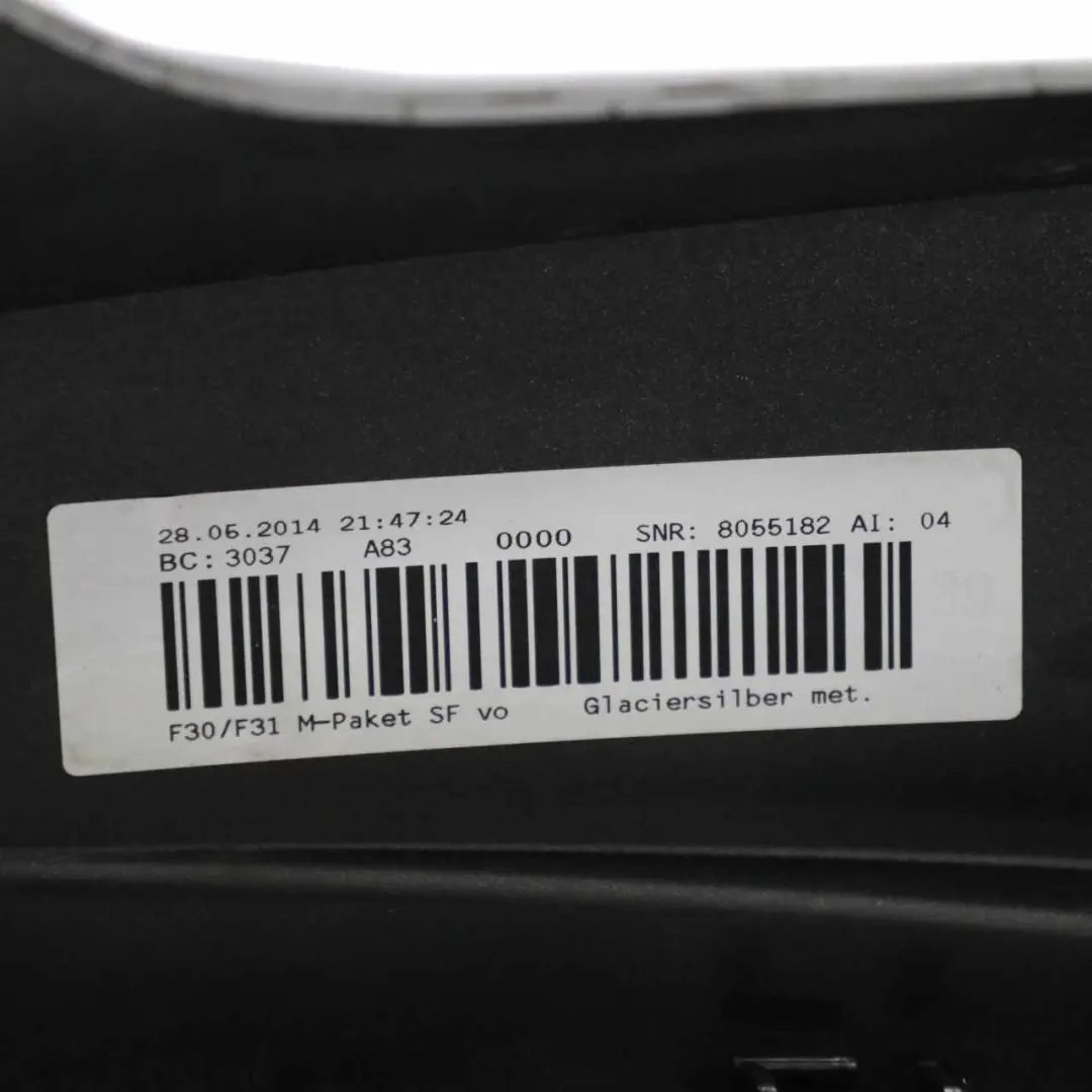 Front Bumper M Sport Complete Trim Panel Glacier Silver - A83 to BMW F30 F31 with Part number 8067941 BMW F30 F31 Front Bumper M Sport Complete Trim Panel Glacier Silver - A83 - SKU 8067941-GSB - Part number 8067941