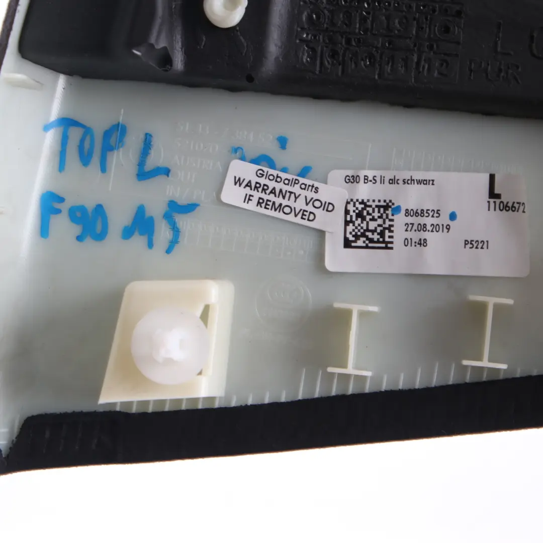 B-Pillar Cover Left N/S Column Trim Upper Alcantara to BMW G30 with Part number 8068525 BMW G30 B-Pillar Cover Left N/S Column Trim Upper Alcantara - SKU 8068525 - Part number 8068525