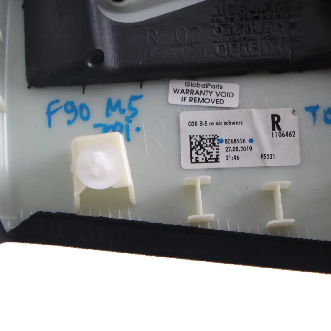 B-Pillar Cover Right O/S Column Trim Upper Alcantara to BMW G30 with Part number 8068526 BMW G30 B-Pillar Cover Right O/S Column Trim Upper Alcantara - SKU 8068526 - Part number 8068526